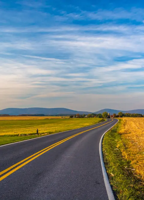 A country road through Frederick County farmland